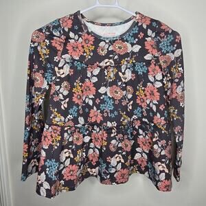 NWOT ISAAC MIZRAHI Girls Brown Floral Long Sleeve 3 Tier Top Size 7/8